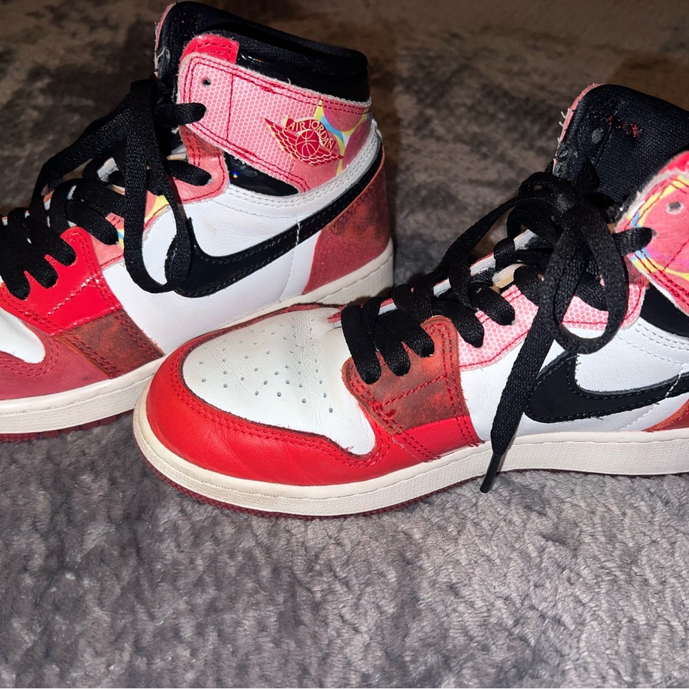 Nike Red and White Spider Man High-Top Sneakers Air Jordan 5.5Y